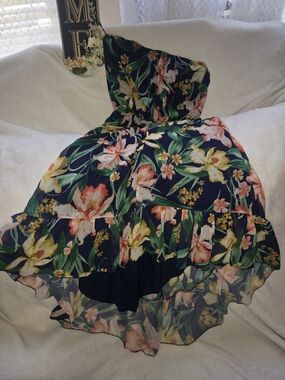 Floral Navy  Strapless Summer Dress